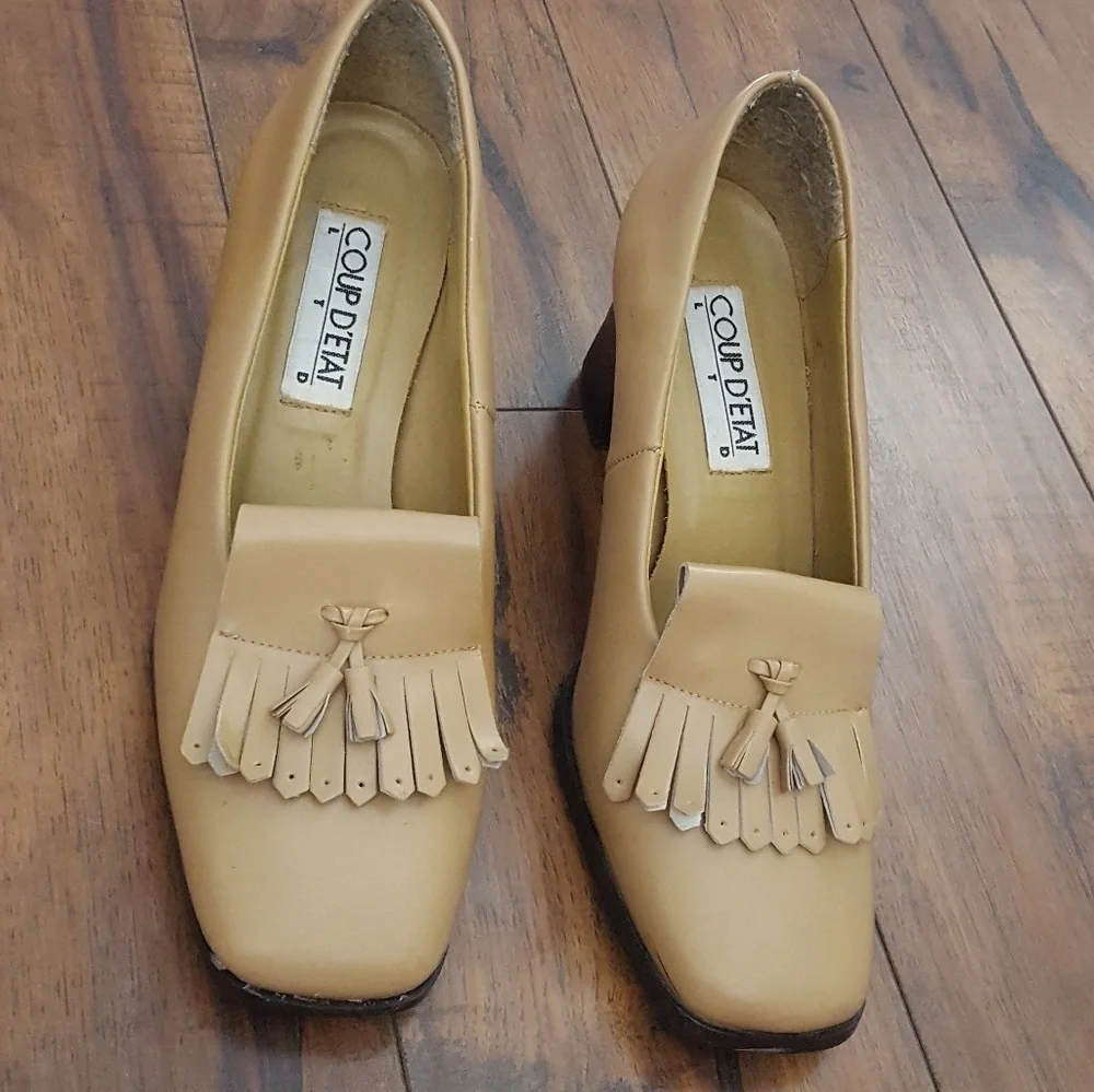Coup D'etat Ltd Tan‎ Leather Loafer Block Heels - Picture 3 of 7